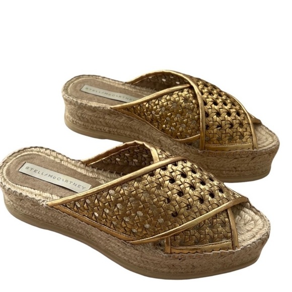 Stella McCartney Gold Wicker Flatform espadrilles Slides in gold size 9 - Picture 1 of 11